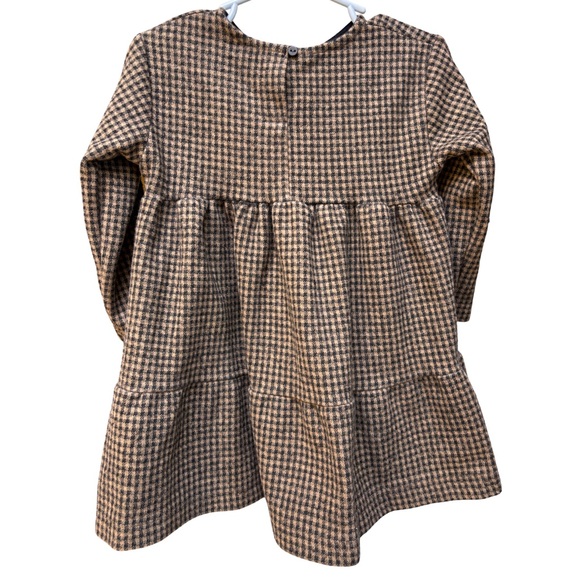 Zara Houndstooth Dress 2-3Y Tan Black Polyester Cotton - Picture 2 of 5